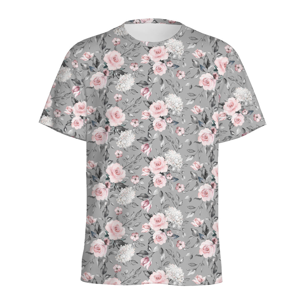 Monochrome Spring Floral Print Men's Sports T-Shirt
