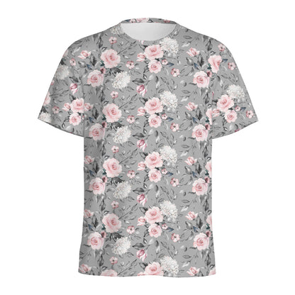 Monochrome Spring Floral Print Men's Sports T-Shirt