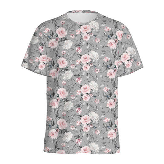 Monochrome Spring Floral Print Men's Sports T-Shirt