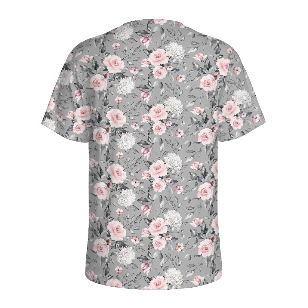 Monochrome Spring Floral Print Men's Sports T-Shirt