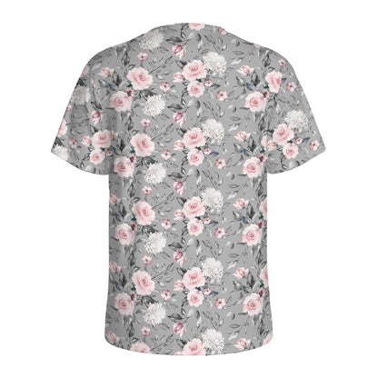 Monochrome Spring Floral Print Men's Sports T-Shirt