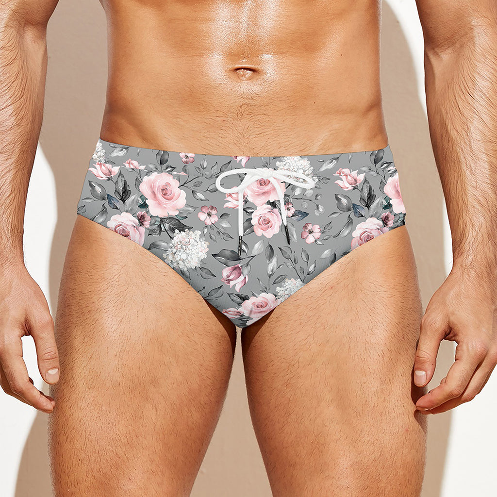 Monochrome Spring Floral Print Men's Swim Briefs