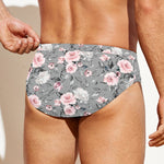 Monochrome Spring Floral Print Men's Swim Briefs