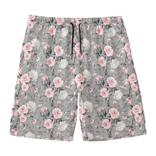 Monochrome Spring Floral Print Men's Swim Trunks