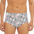Monochrome Spring Floral Print Men's Triangle Swim Briefs