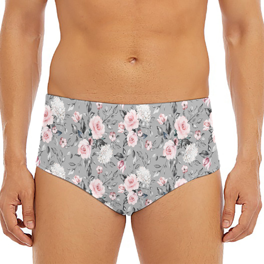 Monochrome Spring Floral Print Men's Triangle Swim Briefs