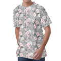 Monochrome Spring Floral Print Men's Velvet T-Shirt