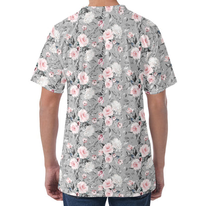 Monochrome Spring Floral Print Men's Velvet T-Shirt