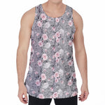 Monochrome Spring Floral Print Men's Velvet Tank Top