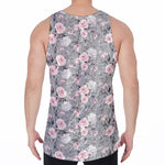 Monochrome Spring Floral Print Men's Velvet Tank Top