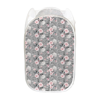 Monochrome Spring Floral Print Mesh Laundry Hamper