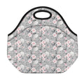 Monochrome Spring Floral Print Neoprene Lunch Bag