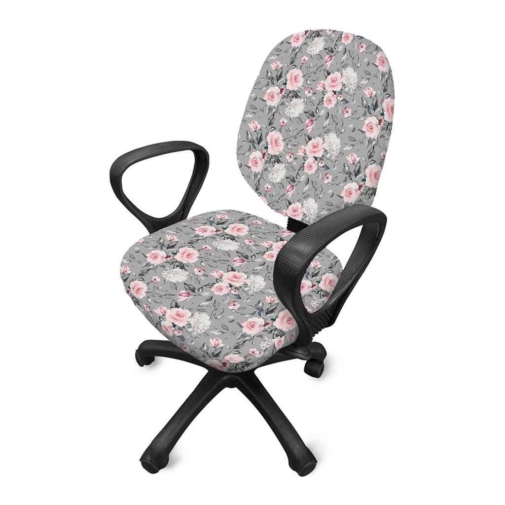 Monochrome Spring Floral Print Office Chair Cover