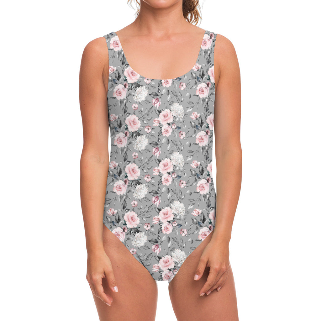 Monochrome Spring Floral Print One Piece Swimsuit