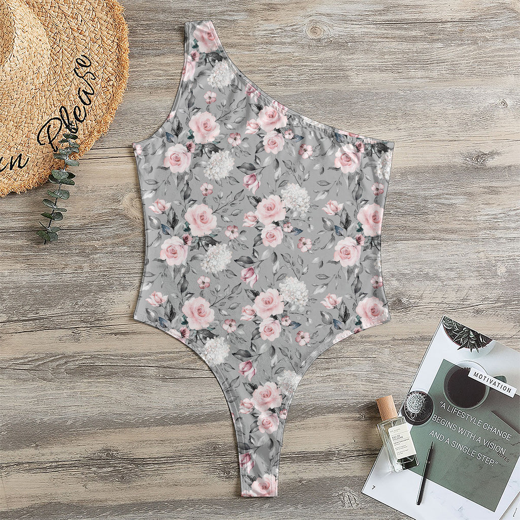 Monochrome Spring Floral Print One Shoulder Bodysuit