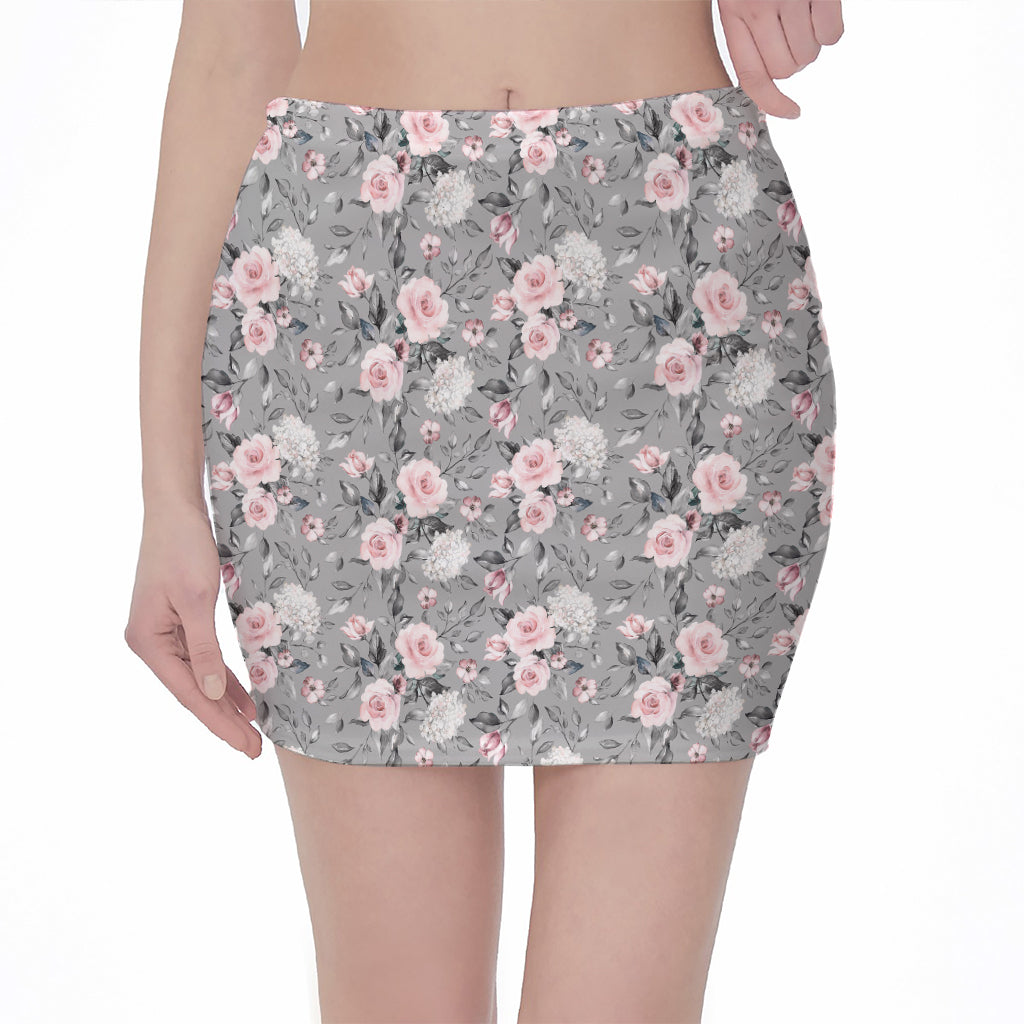 Monochrome Spring Floral Print Pencil Mini Skirt