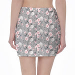 Monochrome Spring Floral Print Pencil Mini Skirt