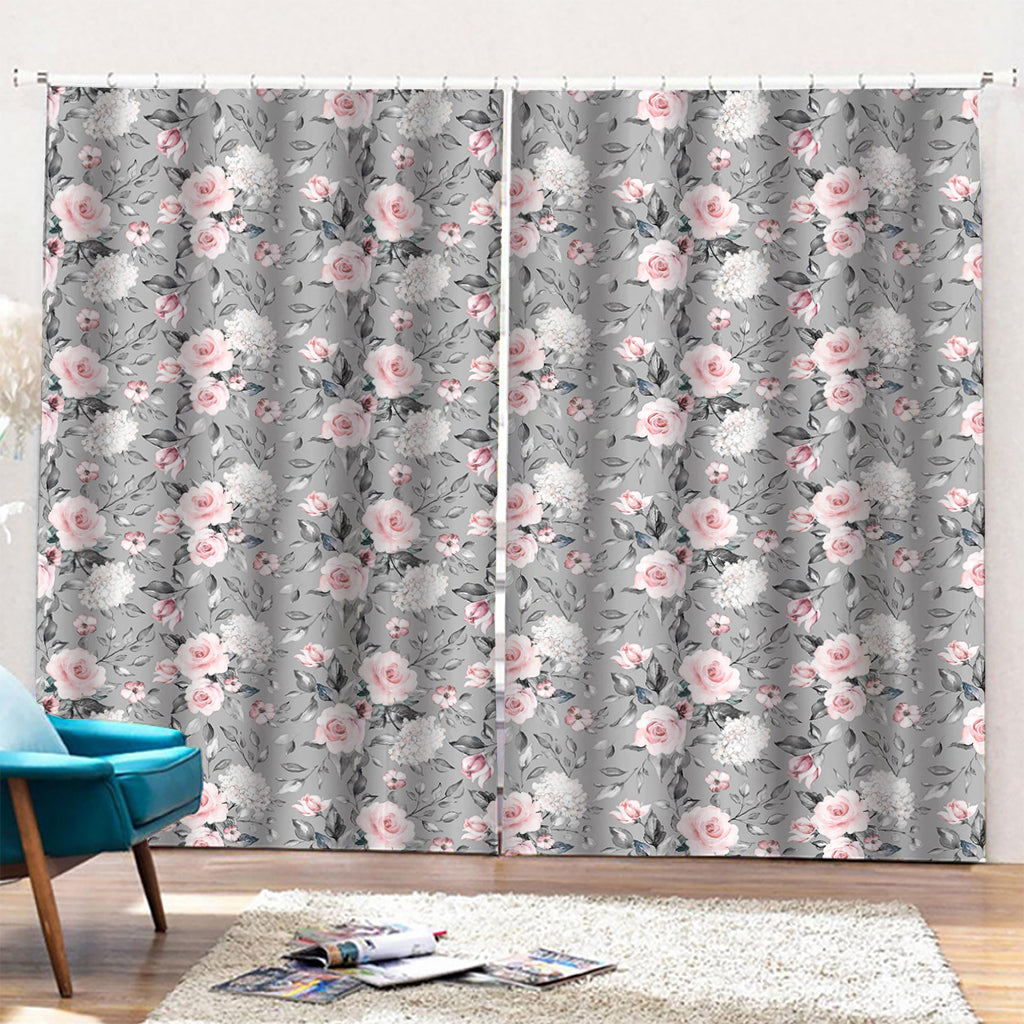 Monochrome Spring Floral Print Pencil Pleat Curtains