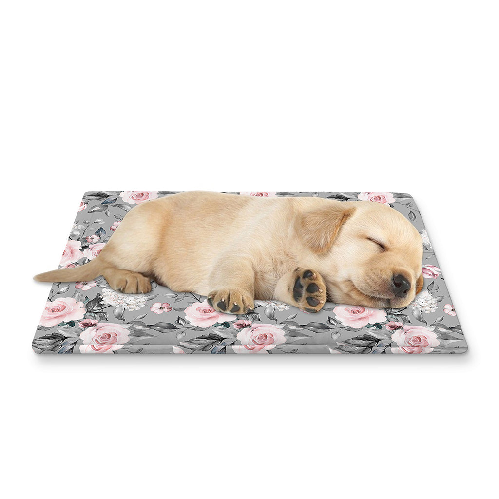 Monochrome Spring Floral Print Pet Cooling Mat Cover