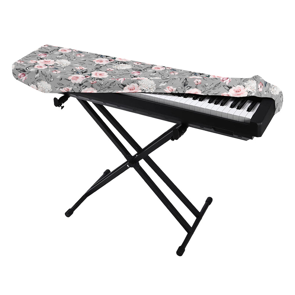 Monochrome Spring Floral Print Piano Keyboard Cover