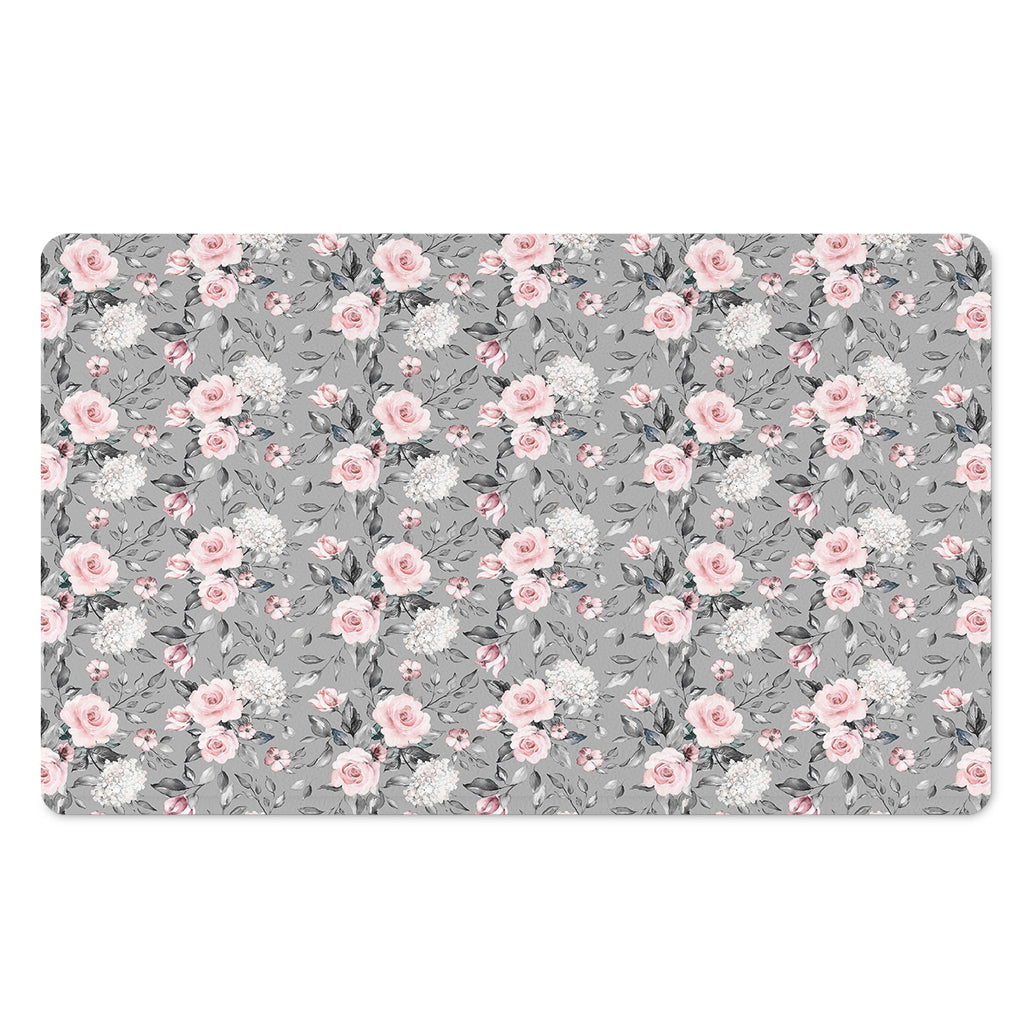 Monochrome Spring Floral Print Polyester Doormat