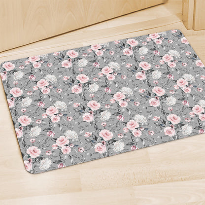 Monochrome Spring Floral Print Polyester Doormat