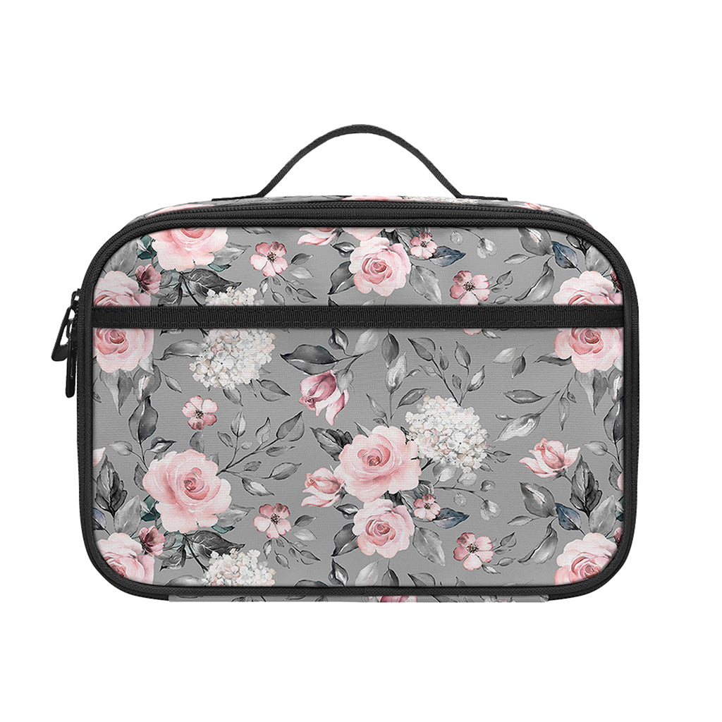 Monochrome Spring Floral Print Portable Lunch Bag