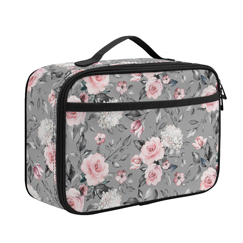 Monochrome Spring Floral Print Portable Lunch Bag