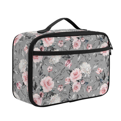 Monochrome Spring Floral Print Portable Lunch Bag