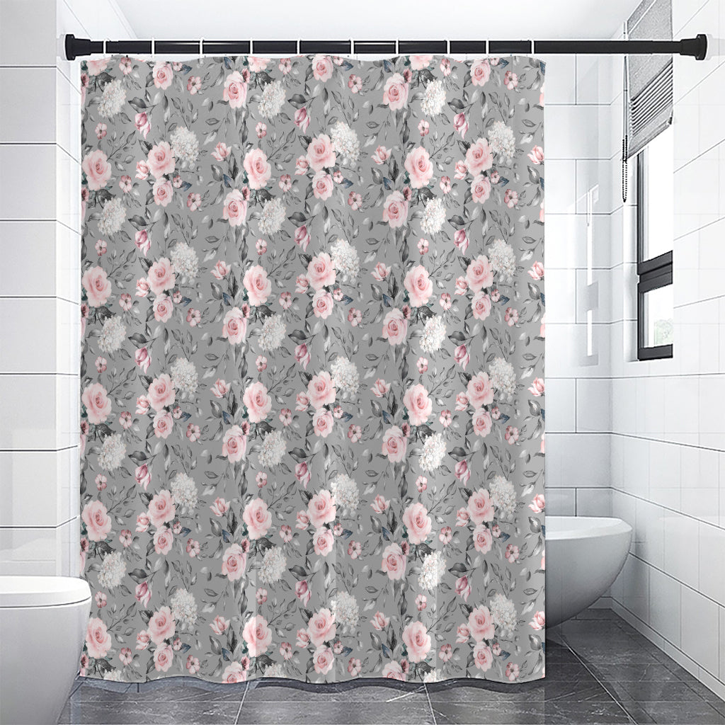 Monochrome Spring Floral Print Premium Shower Curtain