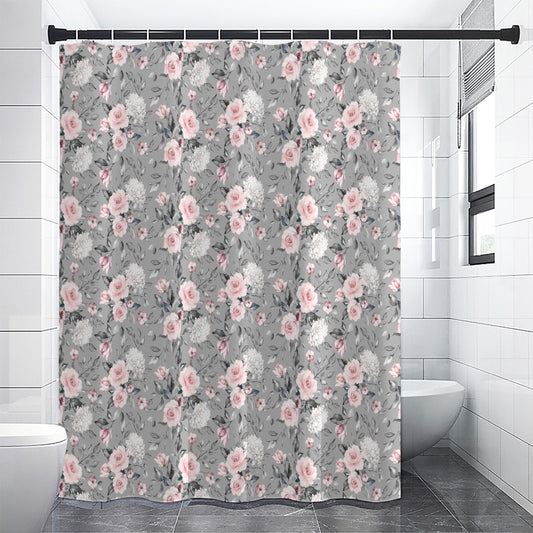 Monochrome Spring Floral Print Premium Shower Curtain