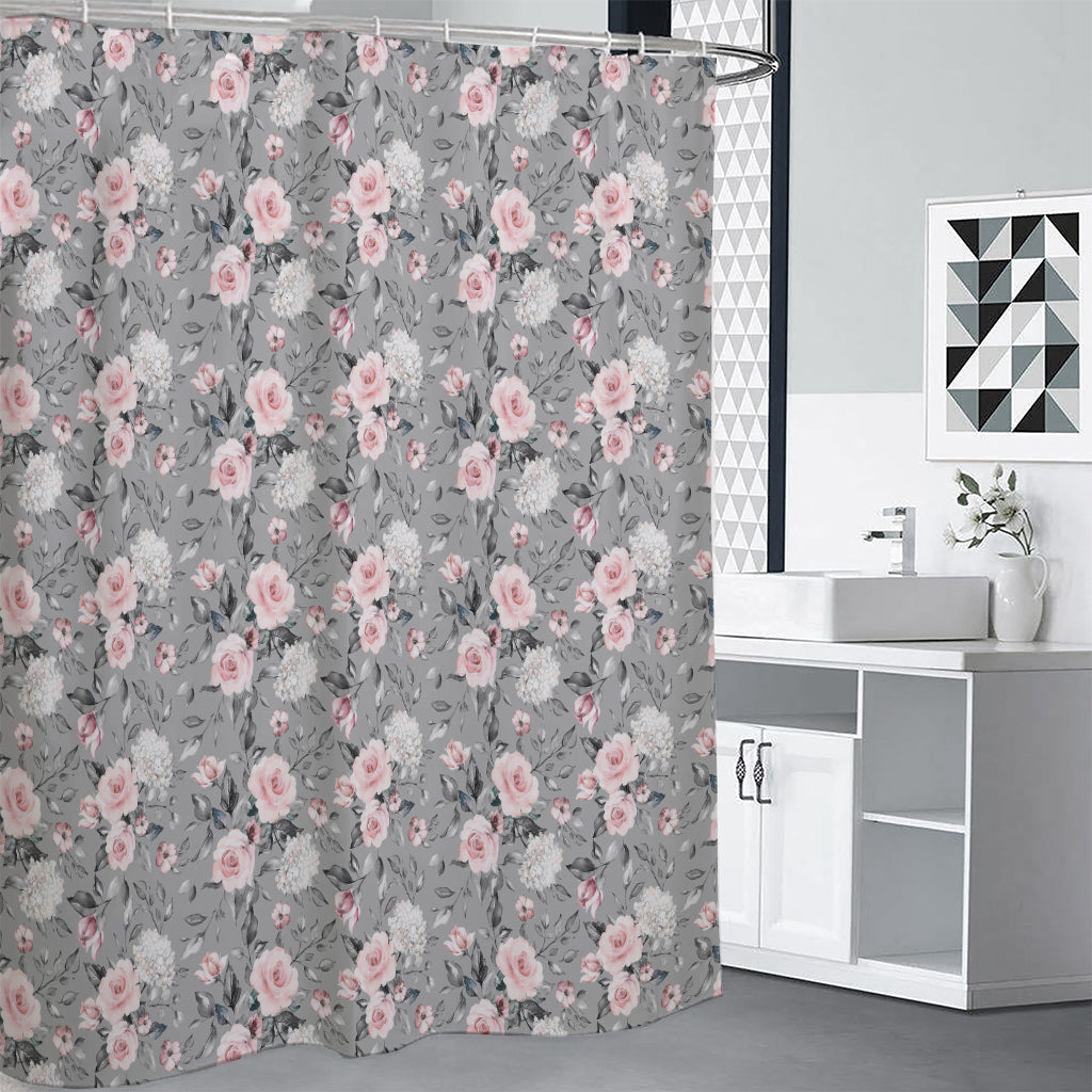 Monochrome Spring Floral Print Premium Shower Curtain