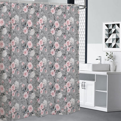 Monochrome Spring Floral Print Premium Shower Curtain