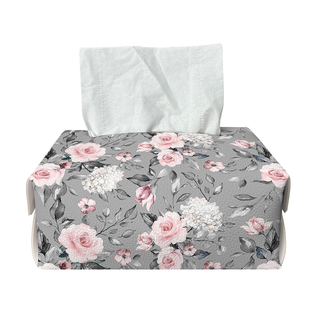 Monochrome Spring Floral Print Rectangle Tissue Box Cover