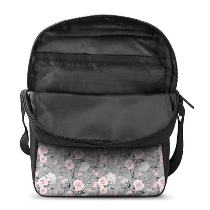 Monochrome Spring Floral Print Rectangular Crossbody Bag