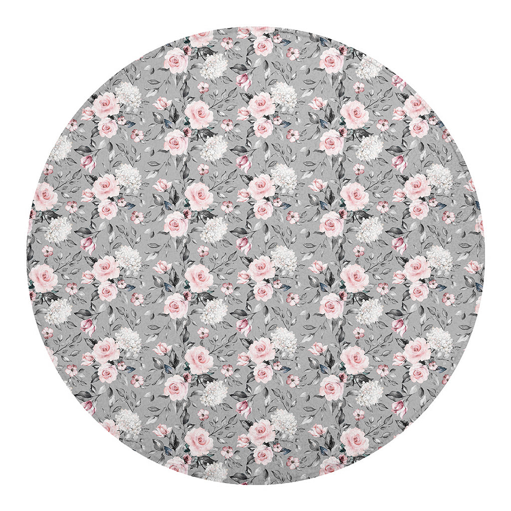 Monochrome Spring Floral Print Round Blanket