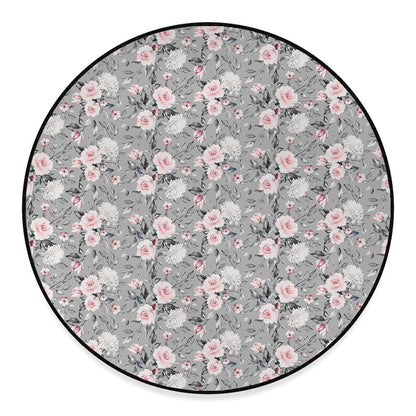 Monochrome Spring Floral Print Round Floor Mat