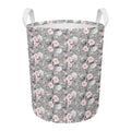Monochrome Spring Floral Print Round Laundry Basket