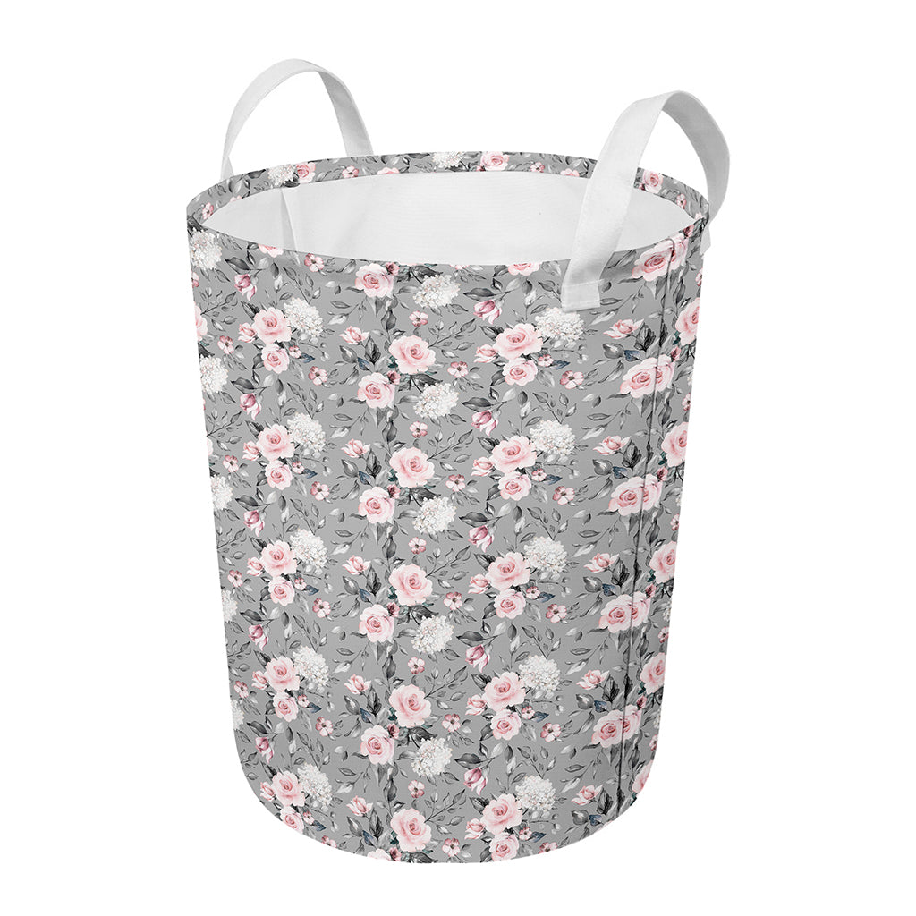 Monochrome Spring Floral Print Round Laundry Basket