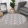 Monochrome Spring Floral Print Round Rug
