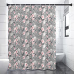 Monochrome Spring Floral Print Shower Curtain