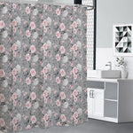 Monochrome Spring Floral Print Shower Curtain