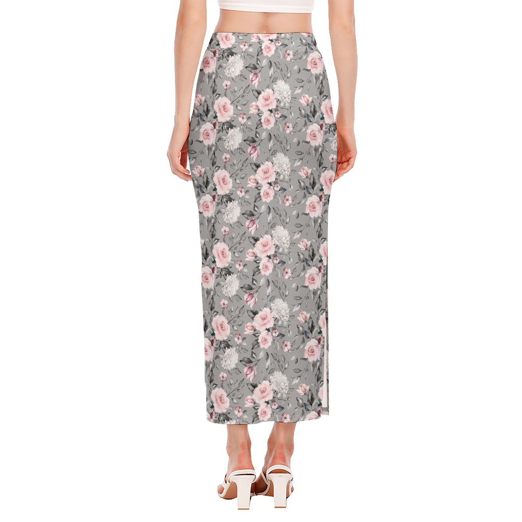 Monochrome Spring Floral Print Side Slit Maxi Skirt