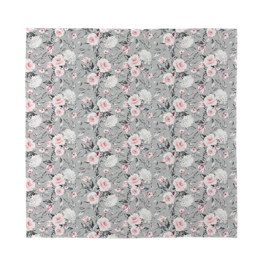 Monochrome Spring Floral Print Silk Bandana