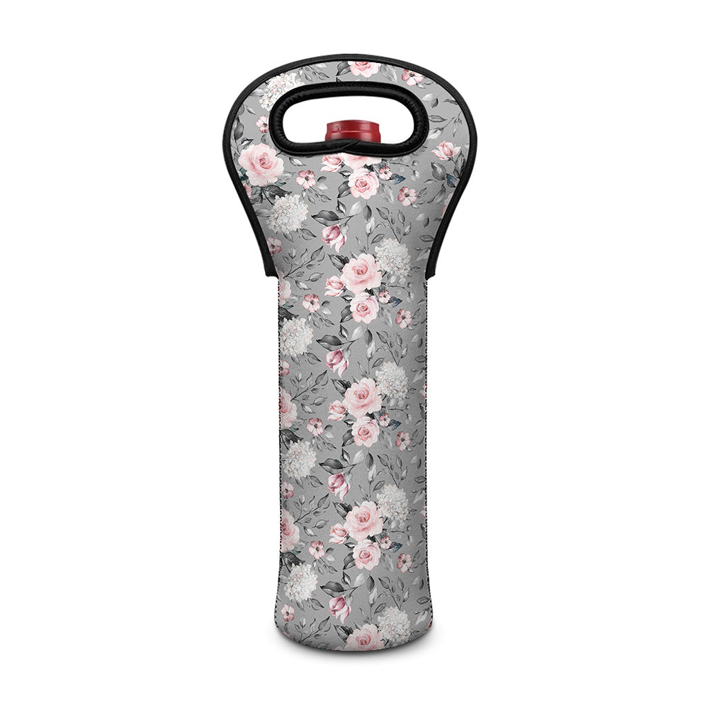 Monochrome Spring Floral Print Single Neoprene Wine Tote