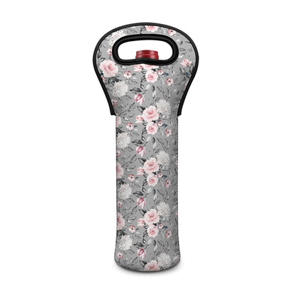 Monochrome Spring Floral Print Single Neoprene Wine Tote
