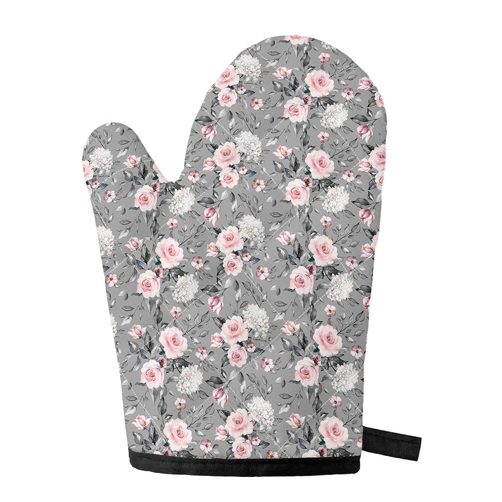 Monochrome Spring Floral Print Single Oven Mitt