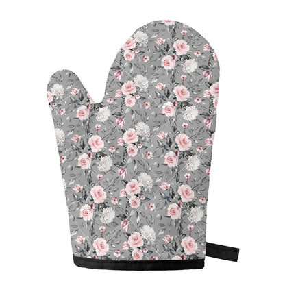 Monochrome Spring Floral Print Single Oven Mitt