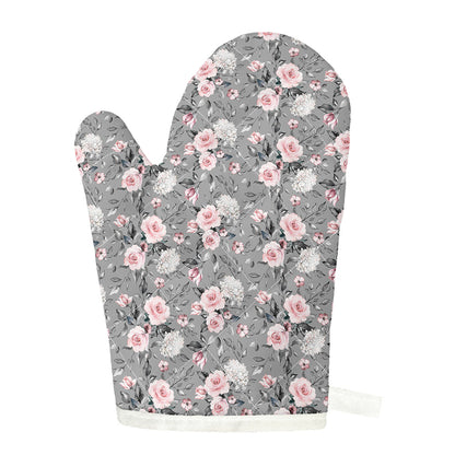 Monochrome Spring Floral Print Single Oven Mitt