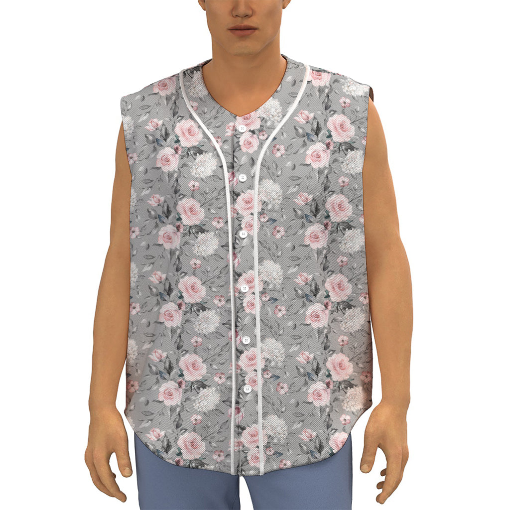 Monochrome Spring Floral Print Sleeveless Baseball Jersey